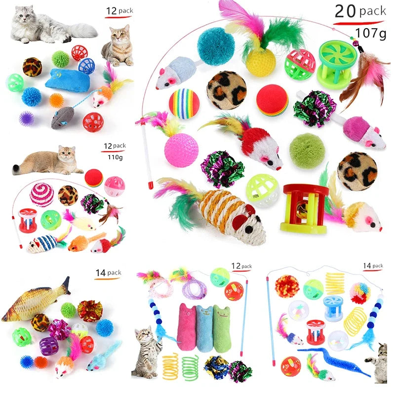 Foldable Cat Tunnel Play Tent with Mouse-Shaped Balls and Fish Simulation Toys for Kittens