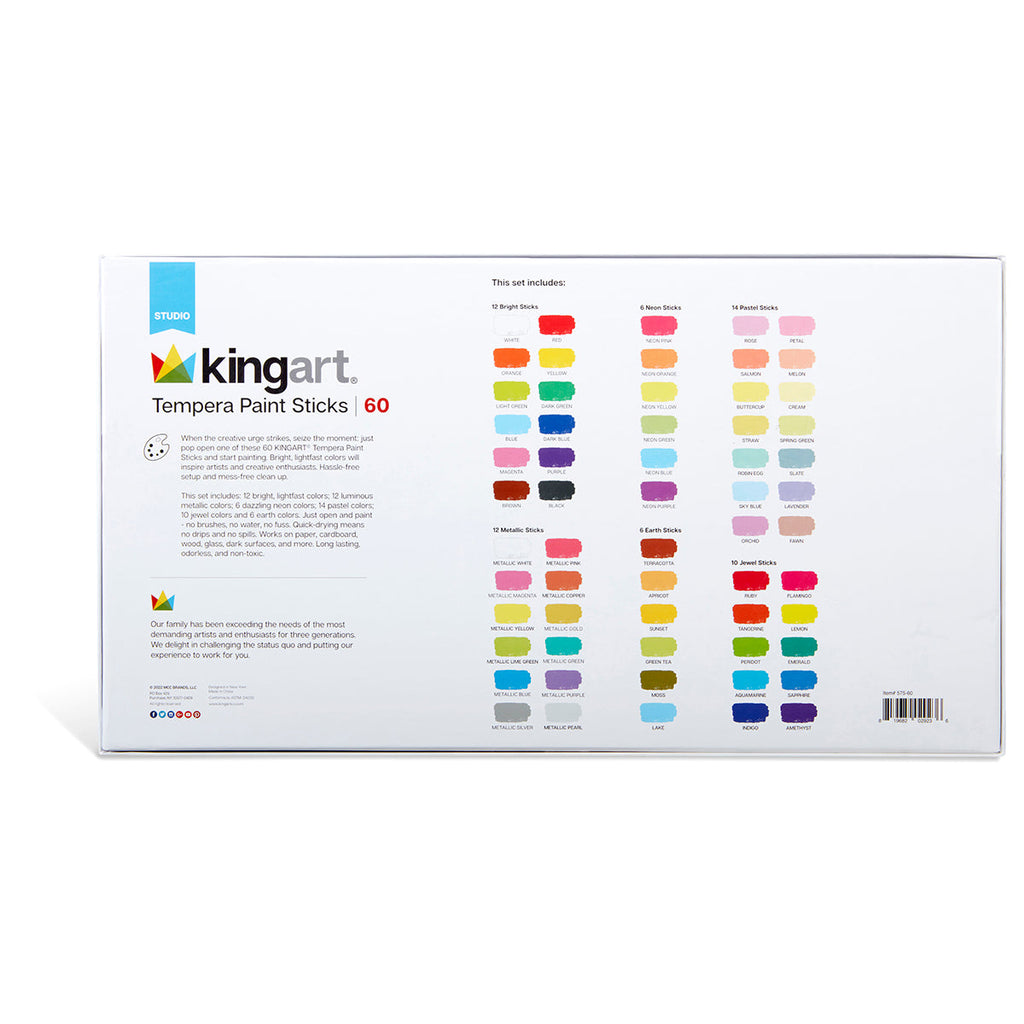 Tempera Paint Sticks – 60 Colors for Kids & Classroom Art